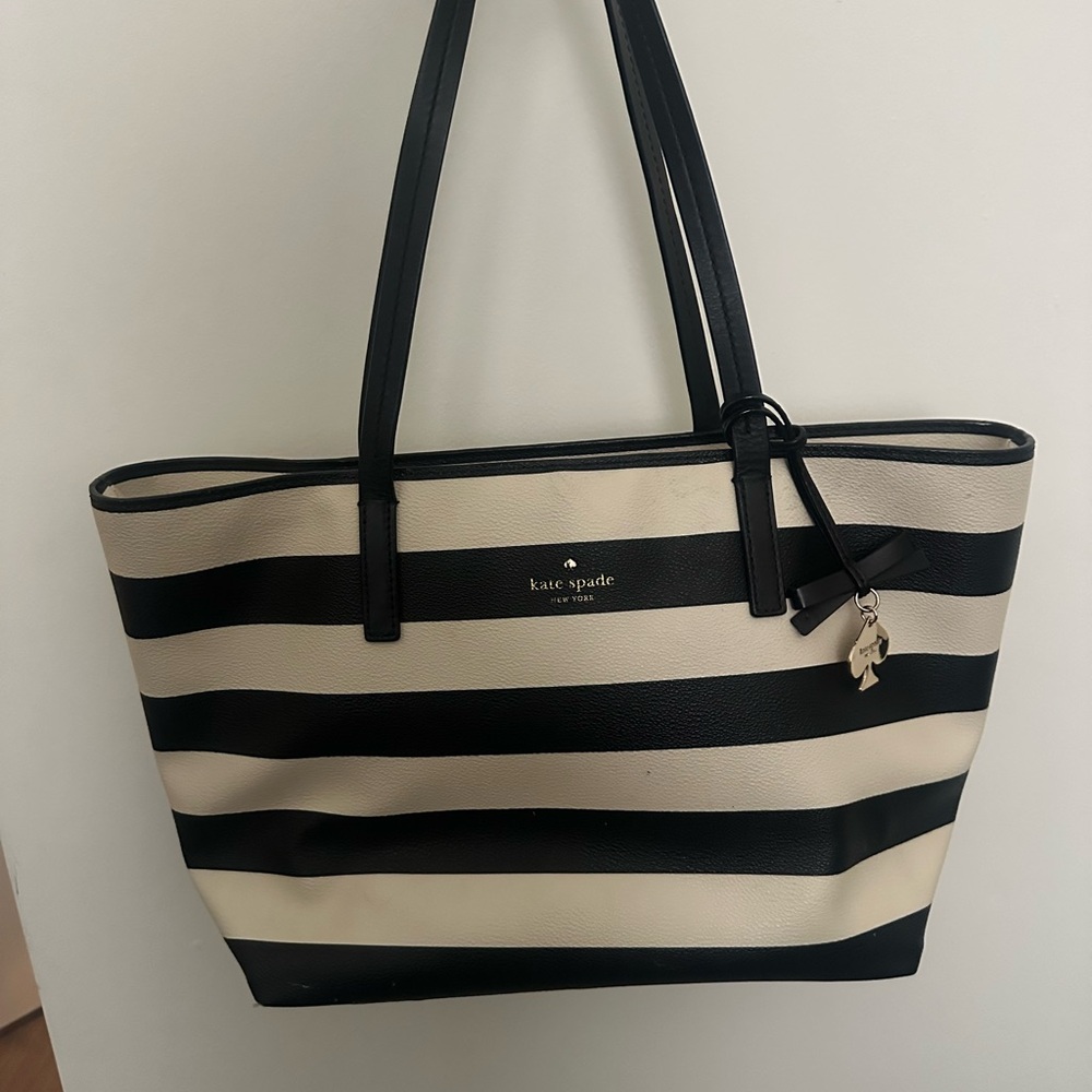 Kate Spade Black and Cream Striped Tote Bag